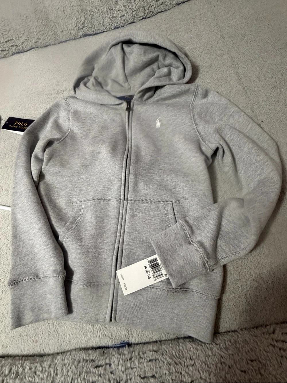 Polo by Ralph Lauren Light Gray Zip Hoodie with Blue Label and Matching Sweatpan